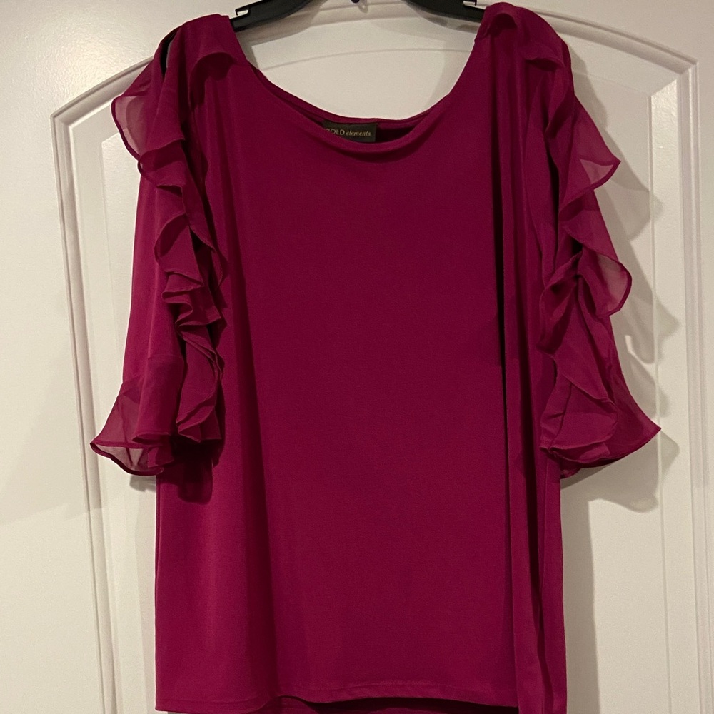 Elegant Magenta Ruffle Sleeve Blouse